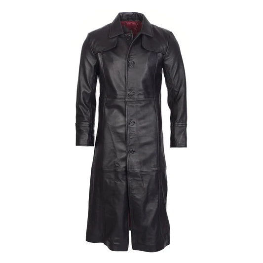 Black Full-Length Classic Leather Trench Coat-Men Leather Coat-Premium Leather Store