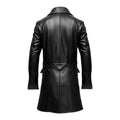 Black Strap Pocket Long Real Leather Coat-Men Leather Coat-Premium Leather Store