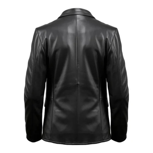 Black Stylish Button Closure Blazer Leather Coat-Men Leather Coat-Premium Leather Store