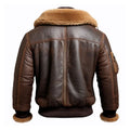 Men's Brown Aviator Lapel Faux Shearling Bomber Leather Jacket-Men Shearling Jacket-Premium Leather Store