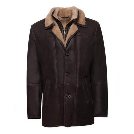 Brown Alexs Faux Shearling Real Leather Coat