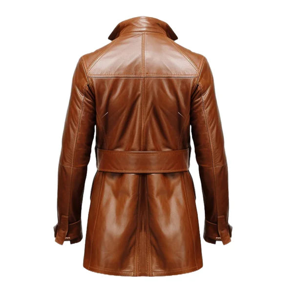 Brown Vintage Big Pockets Long Leather Coat-Men Leather Coat-Premium Leather Store