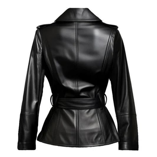 Women's Black Draken Long Genuine Leather Coat