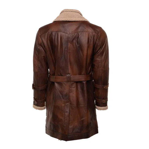 Rust Sherpa Lining Genuine Leather Trench Coat-Men Leather Coat-Premium Leather Store