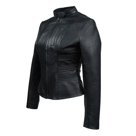 Women's Black Genuine Moto Leather Jacket-Women Bomber Jacket-Premium Leather Store