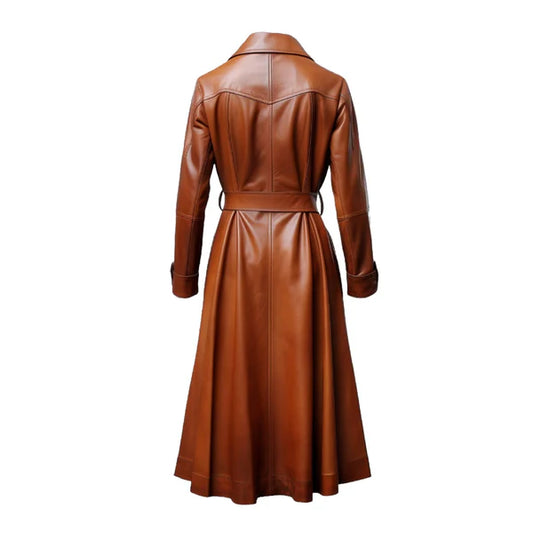 Women's Brown Stratos Long Premium Leather Coat