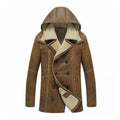 Men's Brown Hooded B3 Shearling Real Leather Coat-Men Leather Coat-Premium Leather Store