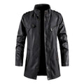 Black Stand Collar Vintage Casual Biker Leather Coat-Men Leather Coat-Premium Leather Store