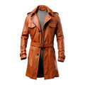 Tan Classic Long Real Leather Winter Coat-Men Leather Coat-Premium Leather Store