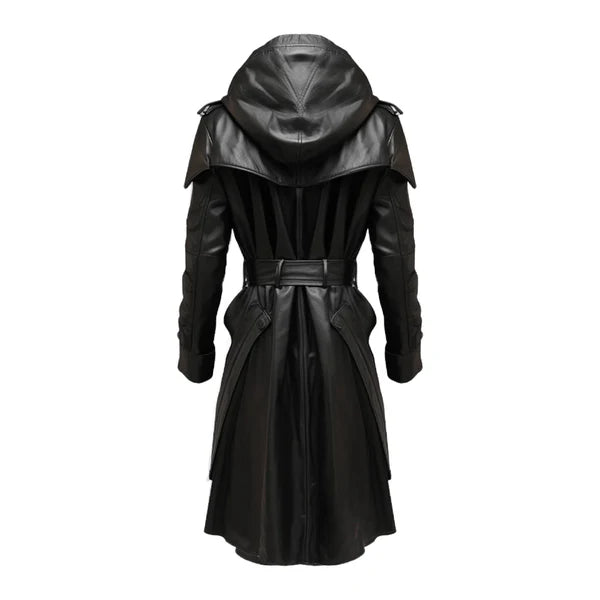 Black Stylish Hooded Genuine Leather Coat-Men Leather Coat-Premium Leather Store