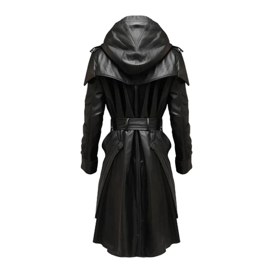 Black Stylish Hooded Genuine Leather Coat-Men Leather Coat-Premium Leather Store