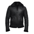 Men's Black Faux Shearling Flying Leather Jacket-Men Shearling Jacket-Premium Leather Store