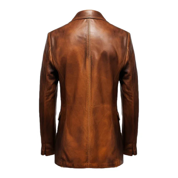 Brown Winter Round Cuffs Classic Leather Coat-Men Leather Coat-Premium Leather Store