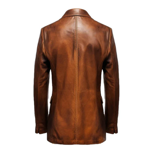 Brown Winter Round Cuffs Classic Leather Coat-Men Leather Coat-Premium Leather Store