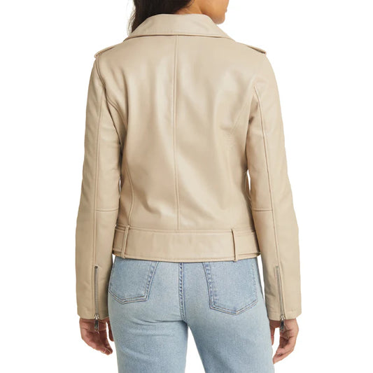 Women's Beige Sam Edelman Moto Leather Jacket