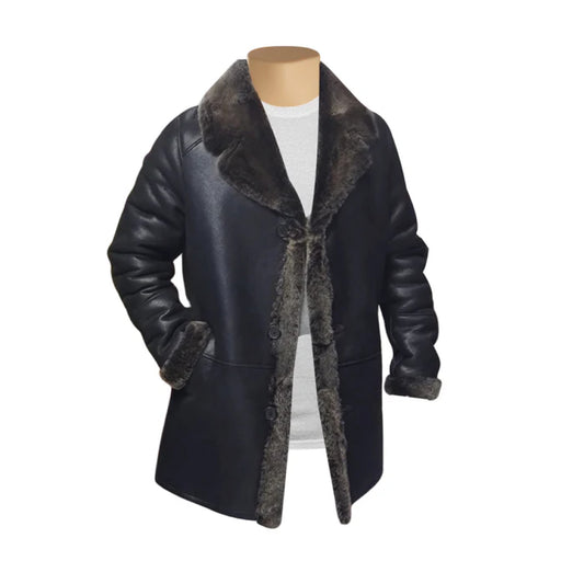 Black Hal Park's Traditional Shearling Leather Coat-Men Leather Coat-Premium Leather Store