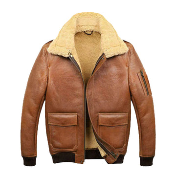 Men's Aviator Camel A2 Faux Shearling Bomber Leather Jacket-Men Shearling Jacket-Premium Leather Store