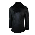 Black German Double-Breasted Leather Military Coat-Men Leather Coat-Premium Leather Store