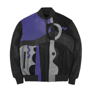 Men's Black Pecaso With Purple Style Leather Jacket