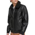 Men's Faux Shearling Sherpa Collar Bomber Leather Jacket-Men Shearling Jacket-Premium Leather Store