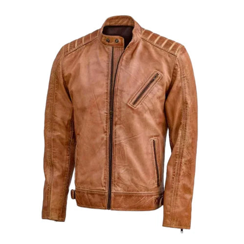 Men's Tan Nexus Biker Leather Jacket-Men's Biker Jackets-Premium Leather Store