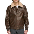 Men's Faux Shearling Sherpa Collar Bomber Leather Jacket-Men Shearling Jacket-Premium Leather Store