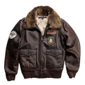 Men's Vintage Aviator Faux Shearling Collar Leather Jacket-Men Shearling Jacket-Premium Leather Store