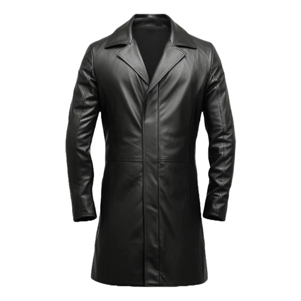 Black Classic Long Premium Leather Coat