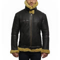 Men's Real Faux Shearling Bomber Black Leather Jacket-Men Shearling Jacket-Premium Leather Store