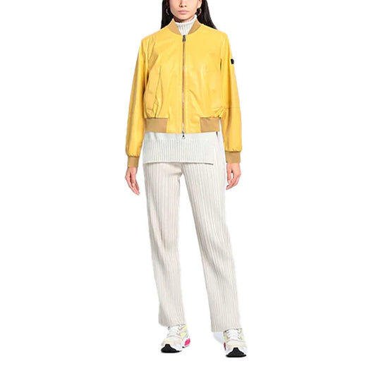 Women's Yellow Peuterey Bomber Leather Jacket