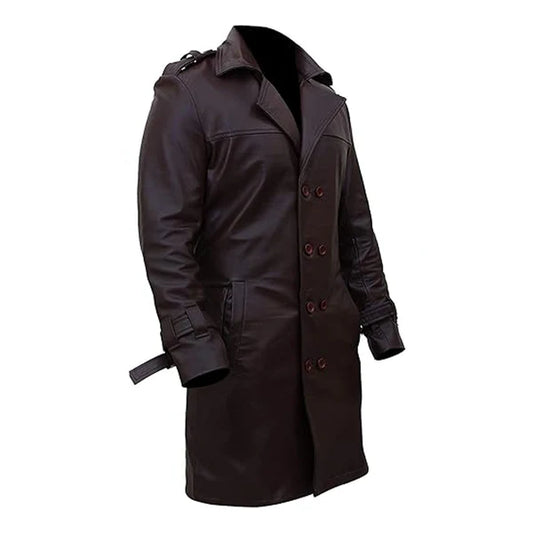 Brown Watchmen Authentic Leather Trench Coat-Men Leather Coat-Premium Leather Store