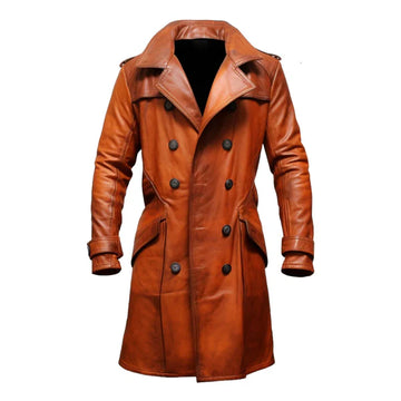 Brown Modern Open Hem Casual Leather Coat-Men Leather Coat-Premium Leather Store