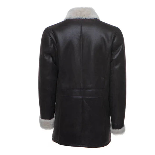 Black Jozef's Buttoned Shearling Leather Coat-Men Leather Coat-Premium Leather Store