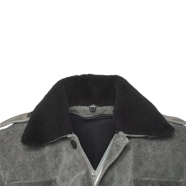 Grey Ryder Fur Collar Premium Leather Coat-Men Leather Coat-Premium Leather Store