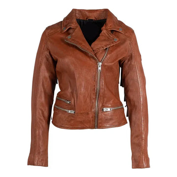 Women’s Brown Burnt Fringe Leather Jacket