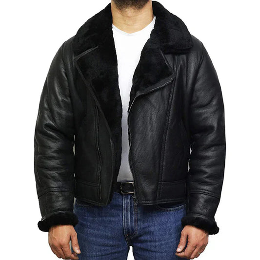 Men's Aviator Pilot B3 Faux Shearling Bomber Leather Jacket-Men Shearling Jacket-Premium Leather Store