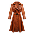 Women's Brown Echelon Long Authentic Leather Coat-Women Leather Coat-Premium Leather Store