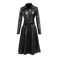 Women's Black Nexa Long Classic Leather Coat-Women Leather Coat-Premium Leather Store