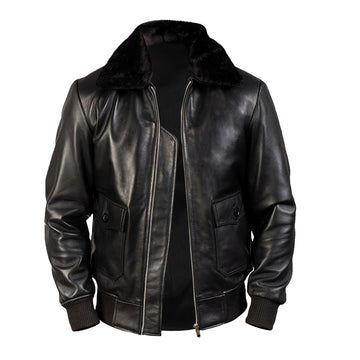 Men's G-1 Faux Shearling Bomber Leather Jacket-Men Shearling Jacket-Premium Leather Store