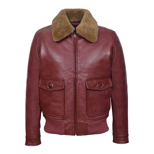 Men's Maroon Aviator Jet Fighter Faux Shearling Bomber Leather Jacket-Men Shearling Jacket-Premium Leather Store