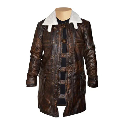 Dark Knight Rises Bane's Distressed Leather Trench Coat-Men Leather Coat-Premium Leather Store