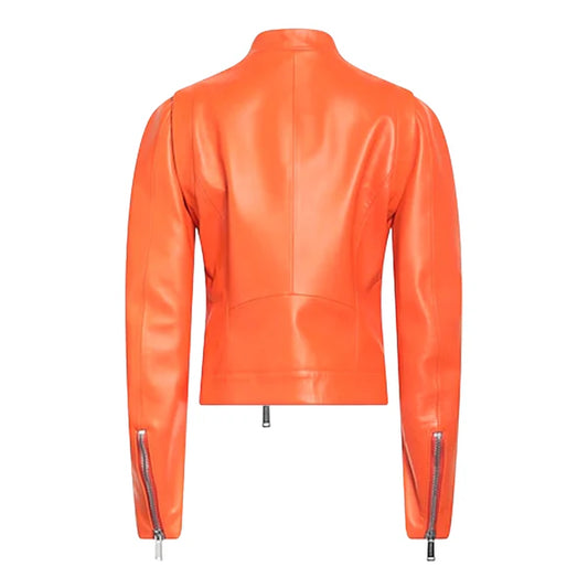 Women's Orange Donna Biker Leather Jacket-Women Biker Jacket-Premium Leather Store