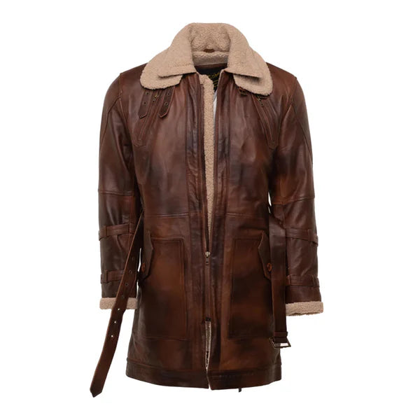 Rust Sherpa Lining Genuine Leather Trench Coat-Men Leather Coat-Premium Leather Store