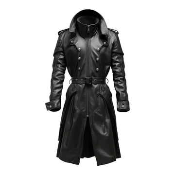 Black Stylish Hooded Genuine Leather Coat-Men Leather Coat-Premium Leather Store