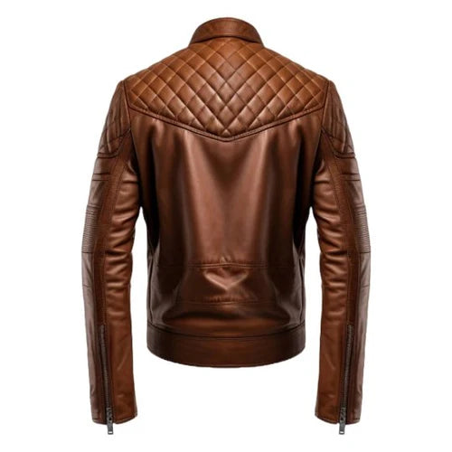 Men's Brown Racer Biker Leather Jacket-Men's Biker Jackets-Premium Leather Store