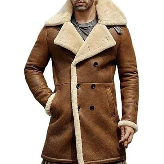 Men's Brown Aviator Shearling Genuine Leather Coat-Men Leather Coat-Premium Leather Store