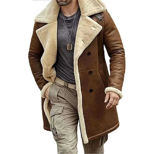 Men's Brown Aviator Shearling Genuine Leather Coat-Men Leather Coat-Premium Leather Store