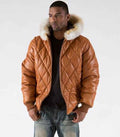 Men's Brown Basic Fur Collar Leather jacket-Leather Jackets-Premium Leather Store