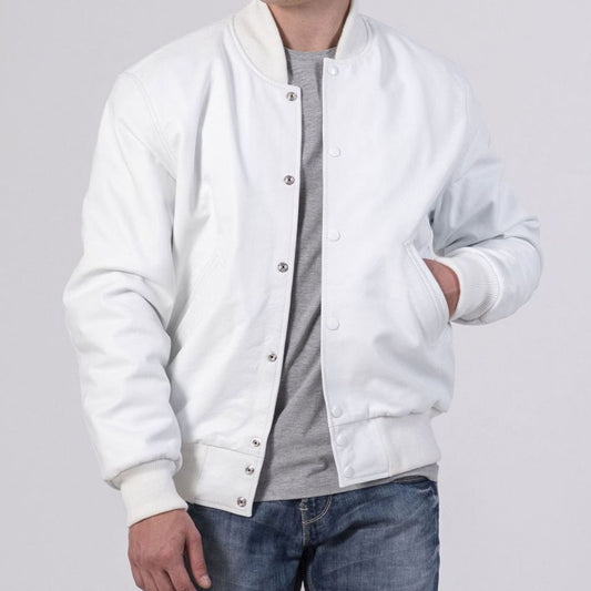 All-White Leather Varsity Jacket