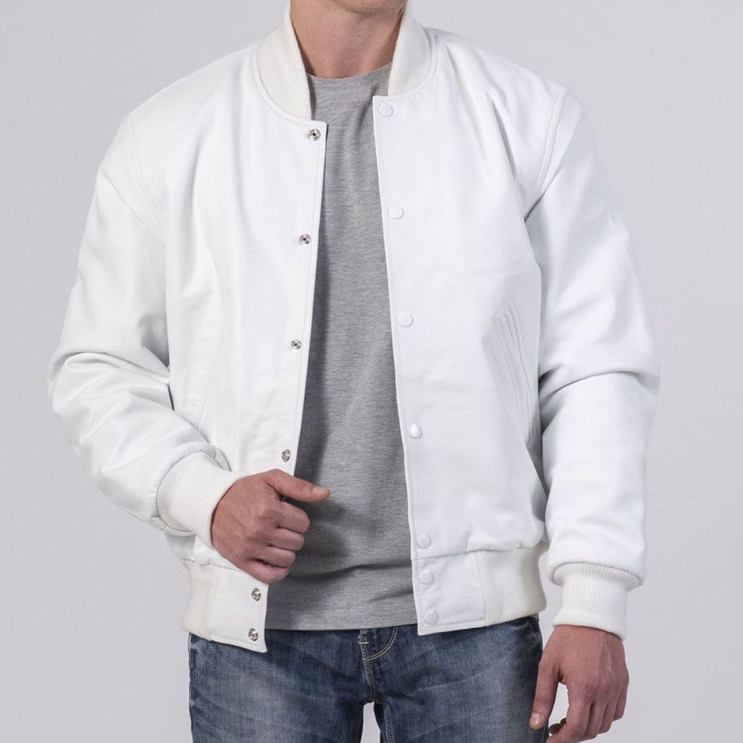 All-White Leather Varsity Jacket